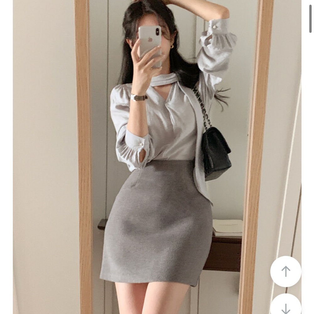 Chic Gray Blouse and Skirt Set